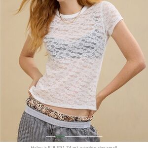 Aerie White Lace Short Sleeve Top